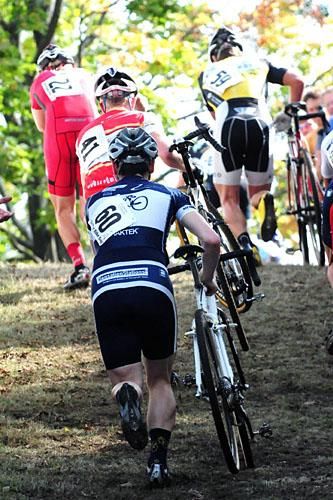 The men on the run-up during lap two.