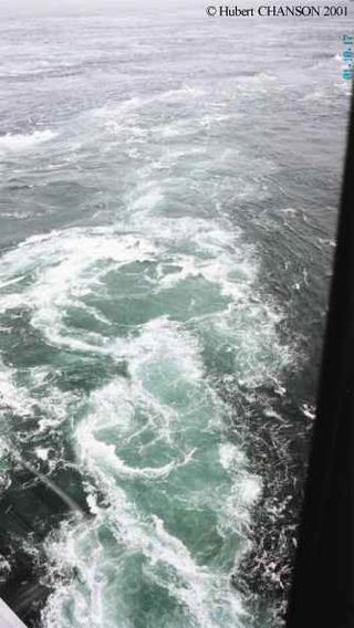 The Naruto Strait, between Awaji Island and Shikoku in Japan, is known for its natural whirlpools. Shown here, a whirlpool in the strait on Nov. 17, 2001.