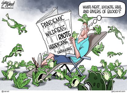 Editorial Cartoon U.S. 2020 covid riots wildfires hurricanes