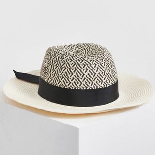 monochrome straw hat with ribbon