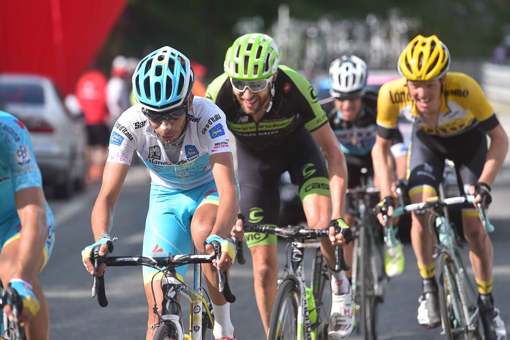 Fabio Aru (Astana) sitting the front group of GC riders