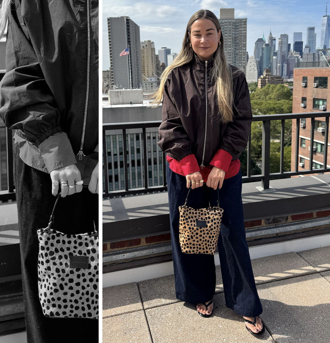 Irina Grechko styling the windbreaker trend for The A-List Edit