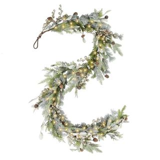 Wbhome 6ft Pre-Lit Mixed Snowy Norway Spruce & Pine Branch With Shimmy Berries Mantle Prelit Christmas Garland, Winter Flocked Garland for Christmas Holiday Seasonal Indoor/outdoor Home Decor Mantle