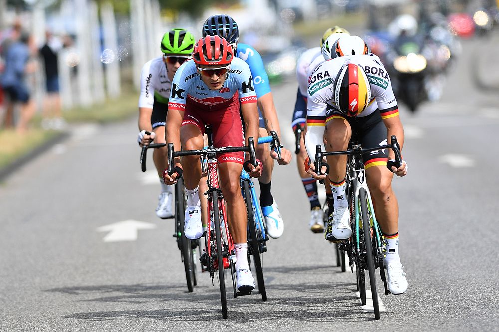 Dmitry Strakhov of Russia and Team Katusha - Alpecin / Pascal Ackermann of Germany and Team Bora Hansgrohe