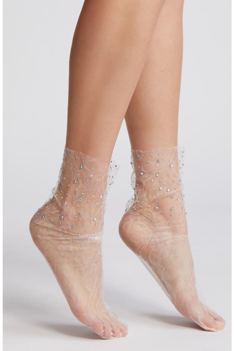 Crystal Lace Slouchy Sheer Tulle Socks