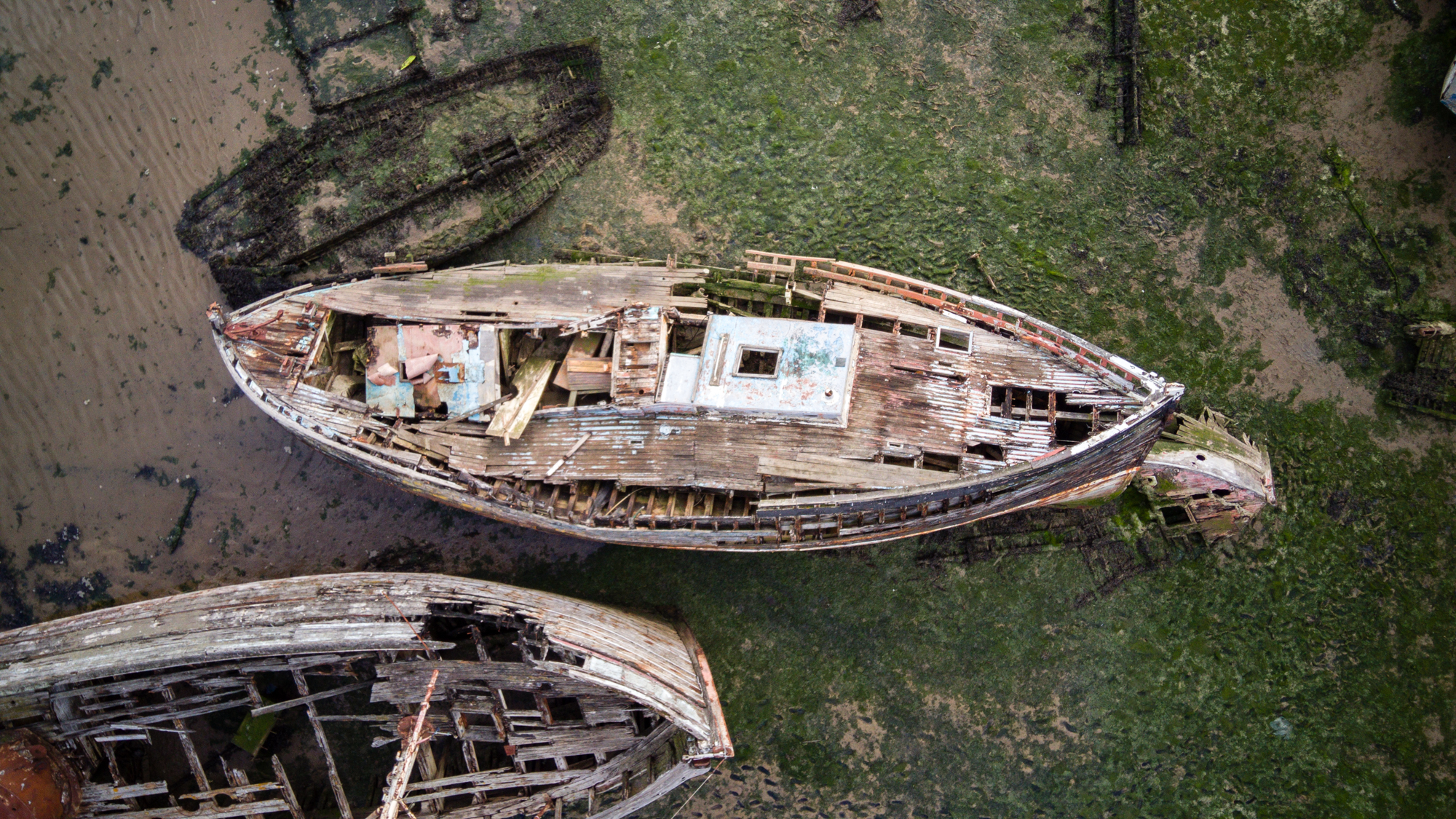 Photo of derelict boats taken with the Potensic Atom drone