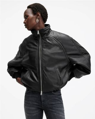 Rowan Funnel Neck Leather Bomber Jacket