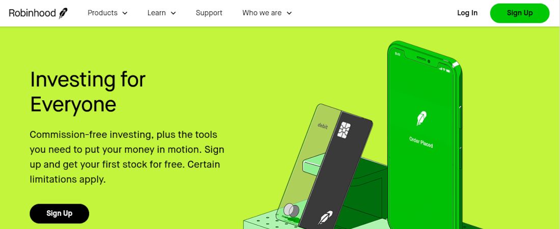 screenshot of the Robinhood website