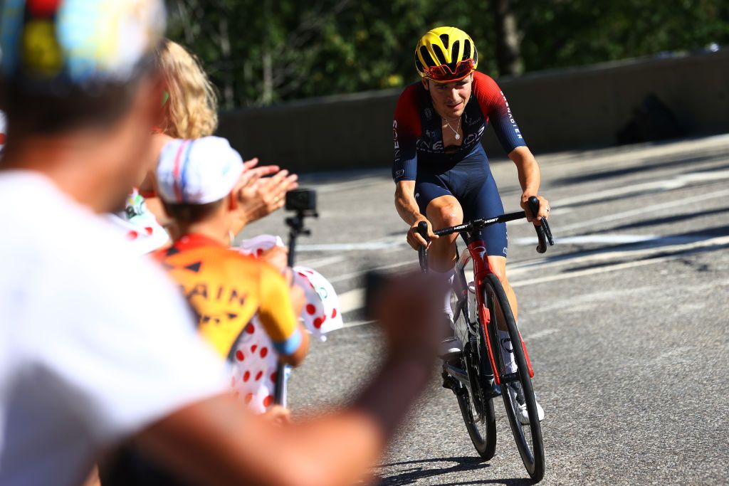 ALPE DHUEZ FRANCE JULY 14 Thomas Pidcock of United Kingdom and Team INEOS Grenadiers attacks in the breakaway during the 109th Tour de France 2022 Stage 12 a 1651km stage from Brianon to LAlpe dHuez 1471m TDF2022 WorldTour on July 14 2022 in Alpe dHuez France Photo by Michael SteeleGetty Images