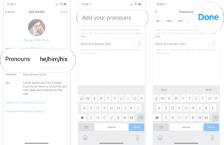 Adding Pronouns To Instagram Profile on iOS: tap pronouns, then type the pronouns you want, and then tap done.