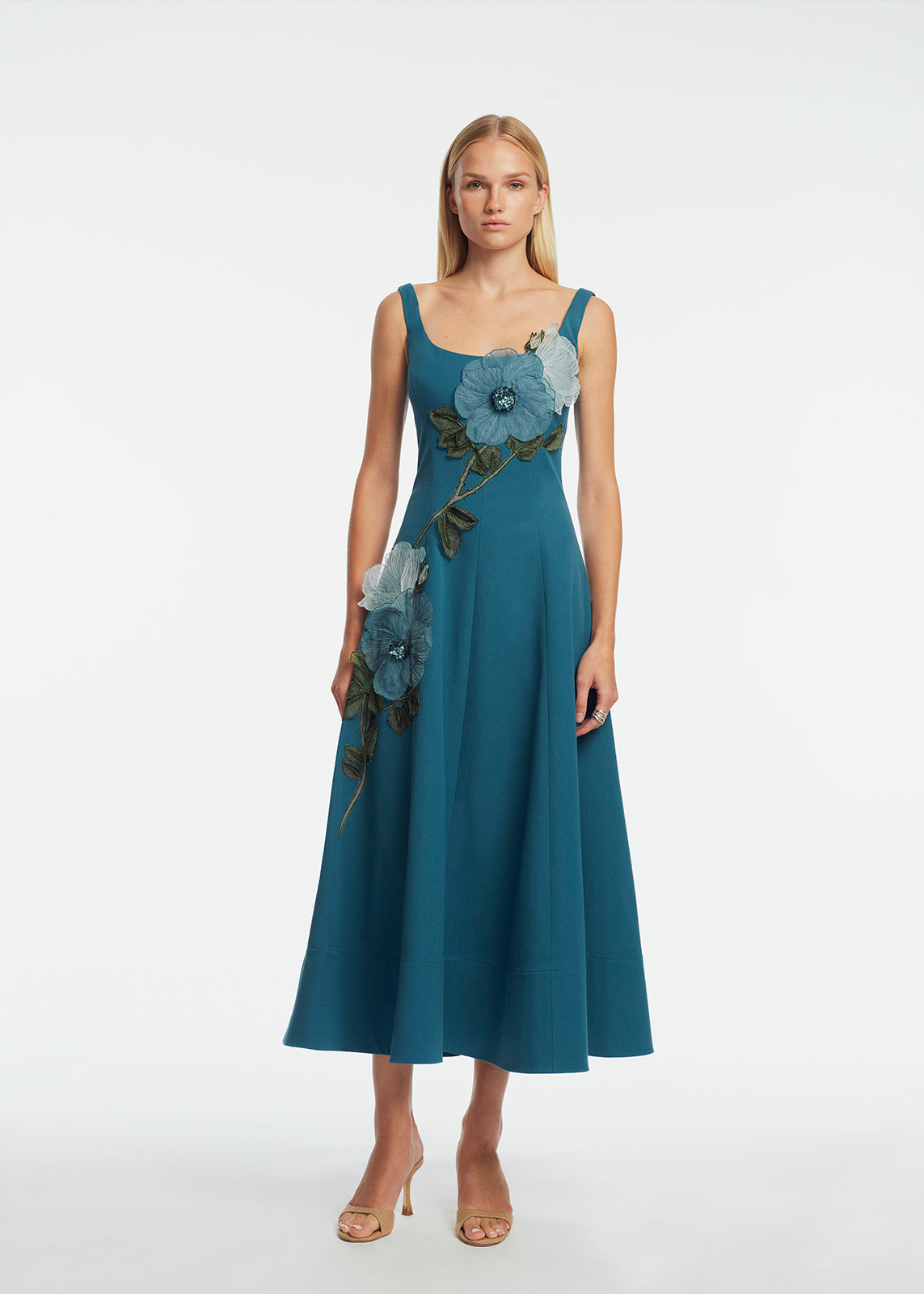 Peony Embroidered Stretch Cotton Full Dress