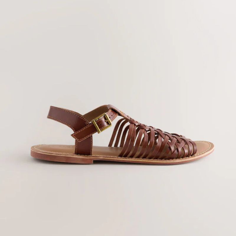 Next , Brown Leather Woven Strappy Sandals