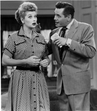 Lucille Ball and Desi Arnaz as lucy and ricky on I Love Lucy