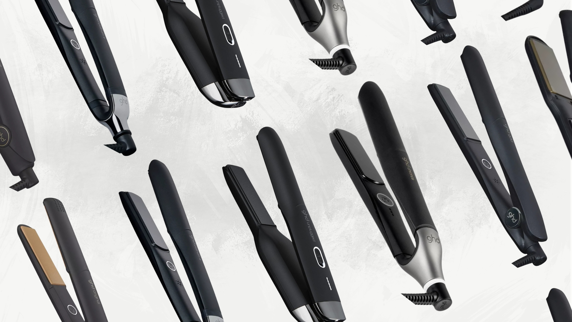 Collage of the best ghd straighteners on a white marble background