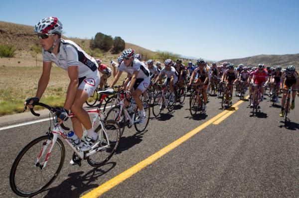 Competitive Cyclist keeping the pace high at the front of the mens field.