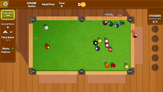 A top-down view of a billiards table with balls all over it in Ballardo.