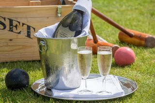 champagne in glasses with bottle and bucket