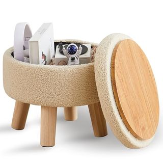 Modern Round Footrest With Soft Padded Seat in off white