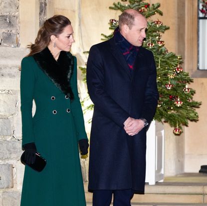 windsor, england december 08 catherine, duchess of cambridge, prince william, duke of cambridge and queen elizabeth ii wait to thank local volunteers and key workers for the work they are doing during the coronavirus pandemic and over christmas in the quadrangle of windsor castle on december 8, 2020 in windsor, england photo by poolsamir husseinwireimage