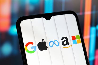 AI giants Google, Apple, Meta, Amazon and Microsoft on a smartphone screen