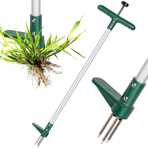 Walensee Weed Puller, Stand Up Weeder Hand Tool, Long Handle Garden Weeding Tool With 3 Claws, Hand Weed Hound Weed Puller for Dandelion, Standup Weed Root Pulling Tool and Picker, Grabber (1 Pack)