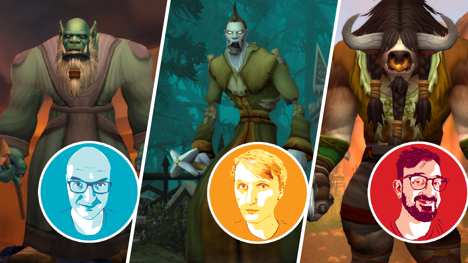 A triple image showing three WoW characters and their players.