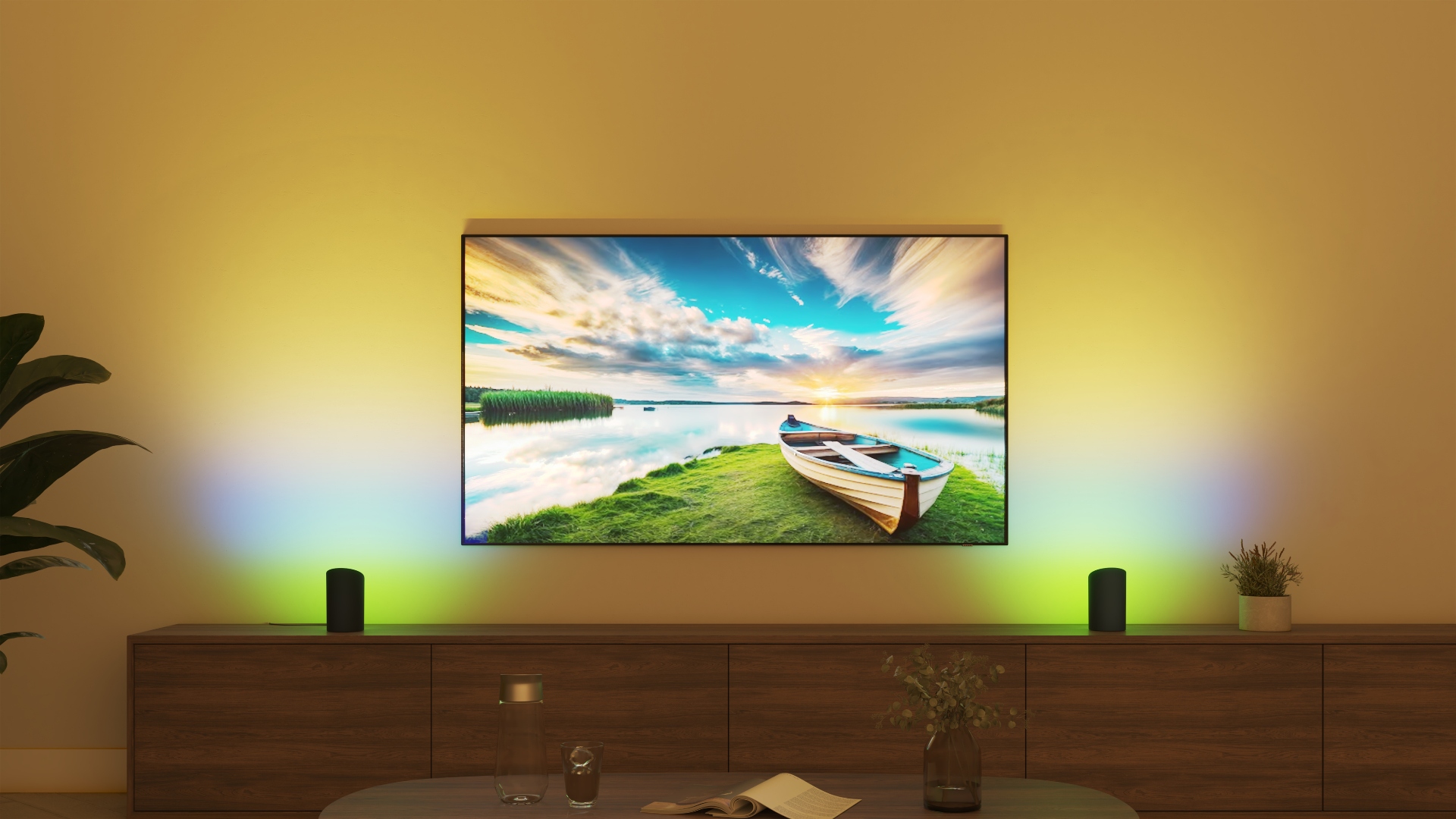 A boat on an island with Philips Hue lighting