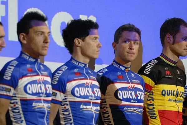 Tom Boonen is lined up with a few of his Quick Step teammates.