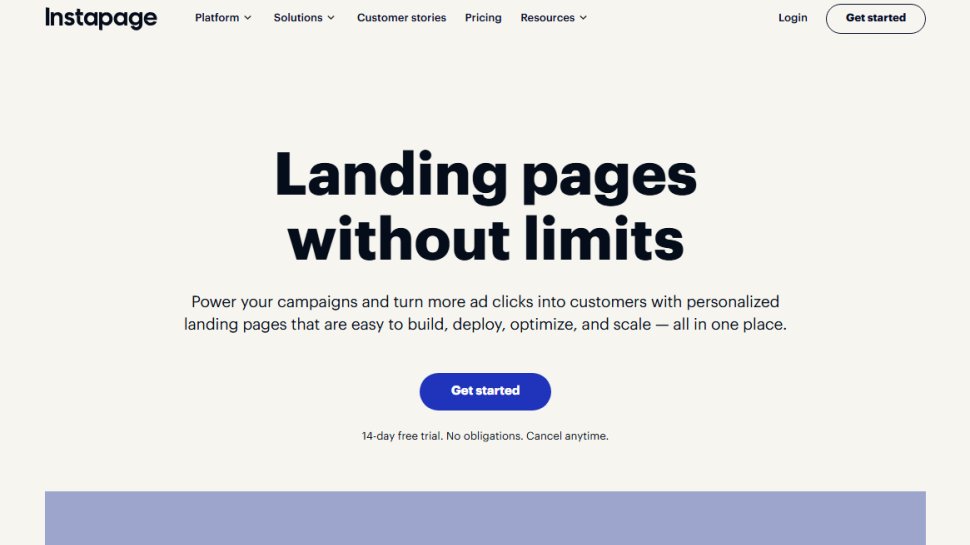 Website screenshot of Instapage (August, 2025)