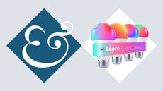 Four-pack of Lepro smart bulbs on tile background next to Homes & Gardens '&' logo.