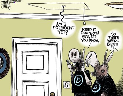 Political Cartoon U.S. Joe Biden DNC Democrats primary hiding quiet