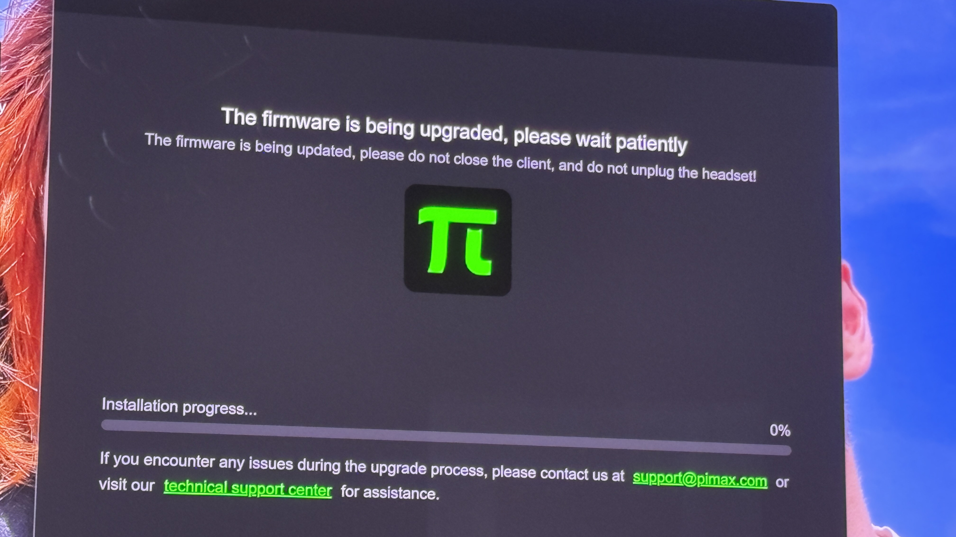 The Pimax software on screen.