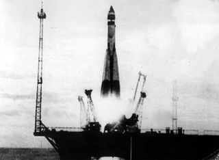 Sputnik 1 Rides R-7 Rocket to Space
