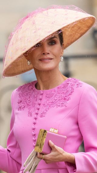 Queen Letizia attending the coronation of King Charles