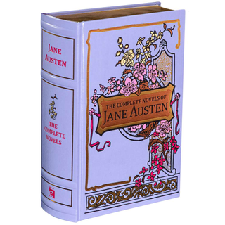 purple leather-bound copy of works of Jane Austen