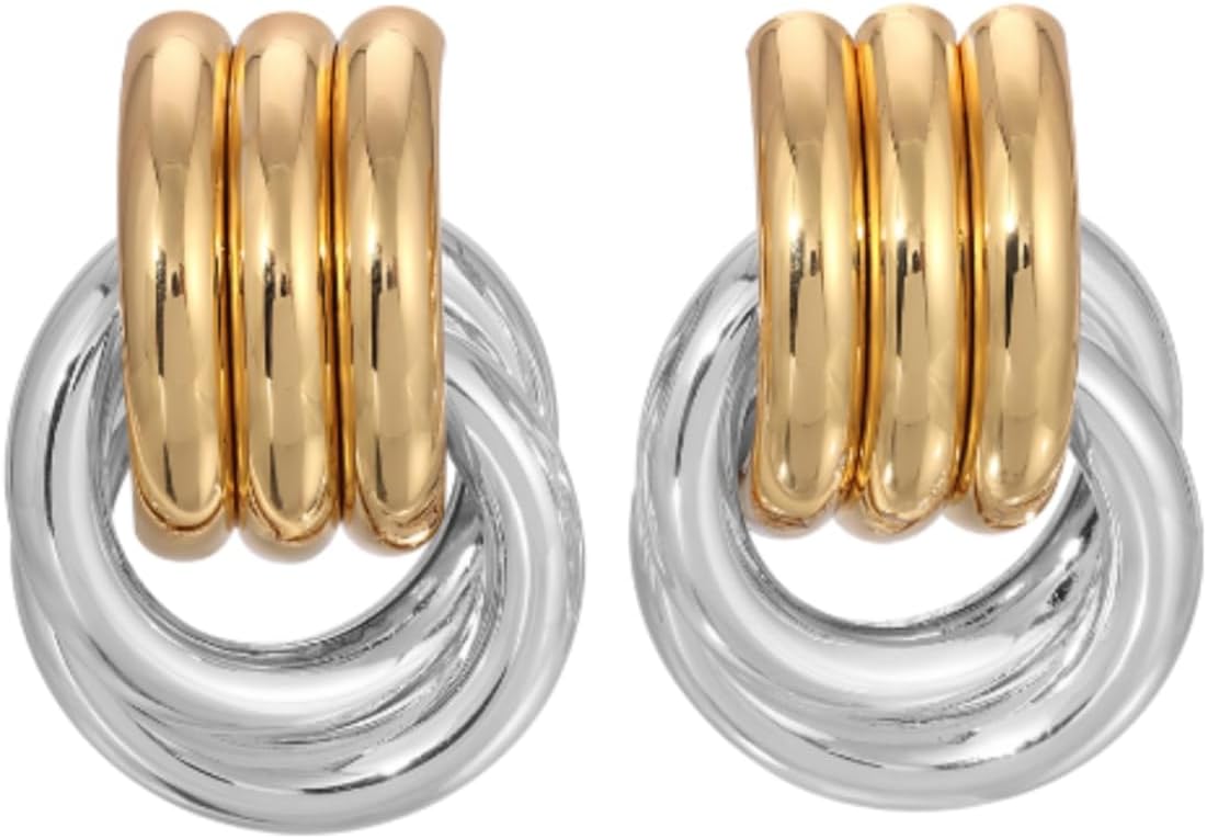 Mini Knot Mixed Metal Statement Earrings &amp;ndash; 18k Gold &amp;amp; Silver Plated Earrings &amp;ndash; Sculptural Twisted Design &amp;ndash; Lightweight &amp;ndash; by Heaven Mayhem