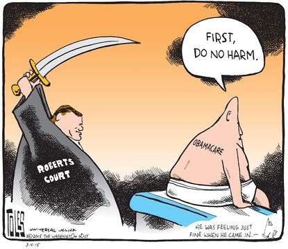 Political cartoon U.S. Supreme Court Obamacare