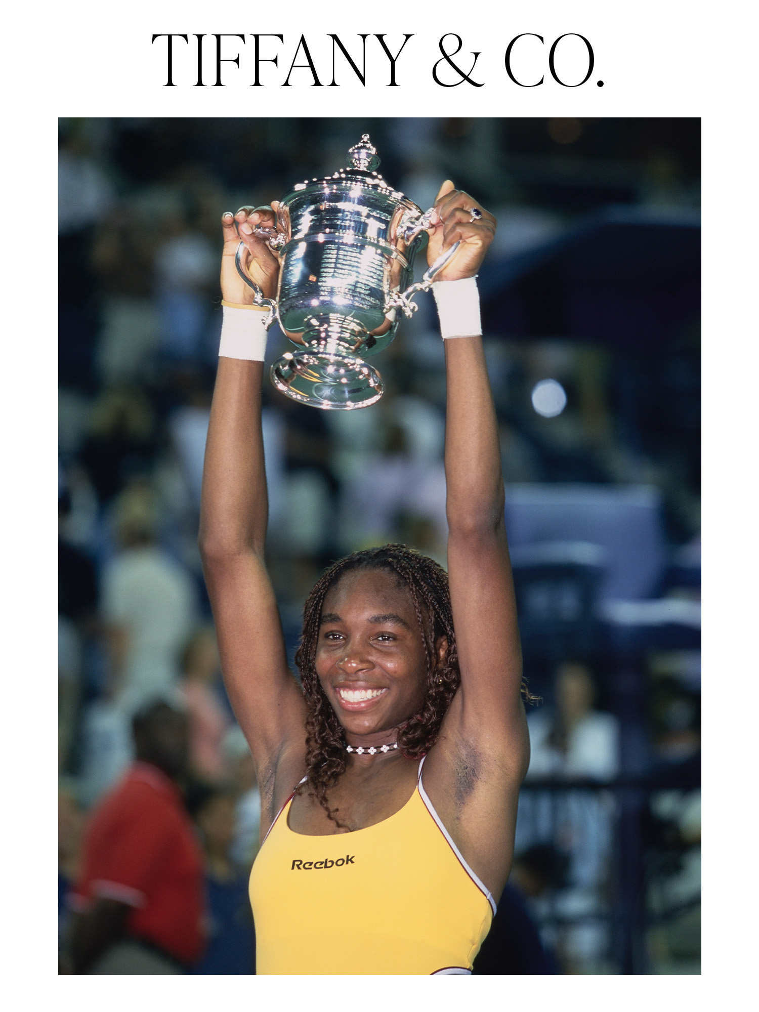 Venus Williams holds the Tiffany &amp;amp; Co. trophy after defeating Lindsay Davenport in the Women's Singles Final match of the US Open on September 9, 2000.