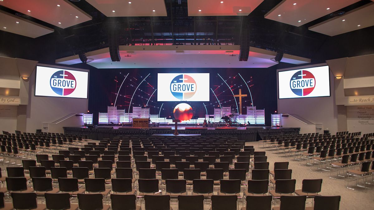 To better accommodate the house of worship’s shift to contemporary praise, CCI Solutions designed a new system for The Grove Community Church in Riverside, CA based on L-Acoustics Kara(i) loudspeakers.