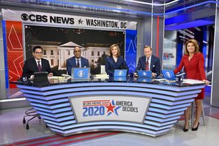 Covering Super Tuesday for CBS (l. to r.): political correspondent Ed O’Keefe, political contributor Jamal Simmons, Face the Nation’s Margaret Brennan, political analyst John Dickerson and CBS Evening News anchor and managing editor Norah O’Donnell.