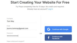 Signup form on Pixpa's website