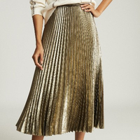 Gemma Metallic Pleated Midi Skirt in Gold: £165, £85 | Reiss