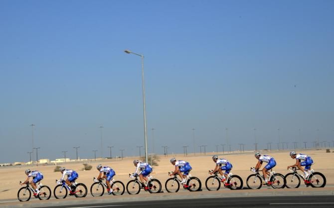 The racers time trialed through the desert during stage 2