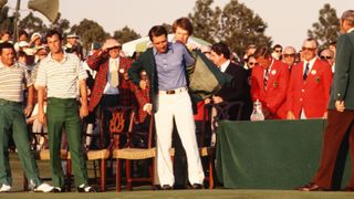 Gary Player being presented with the Green Jacket after winning the 1978 Masters