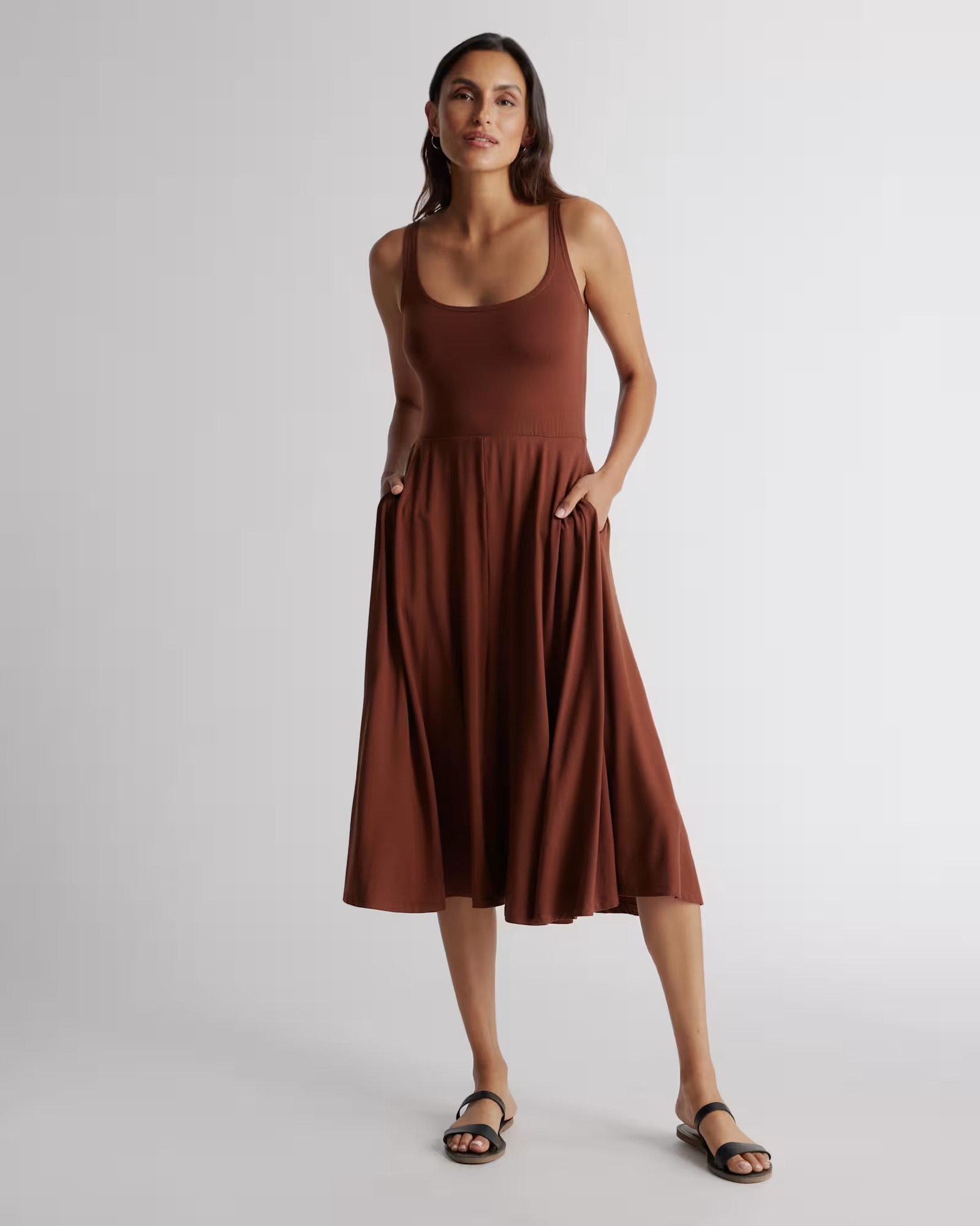 Tencel Jersey Fit &amp;amp; Flare Dress in Brown