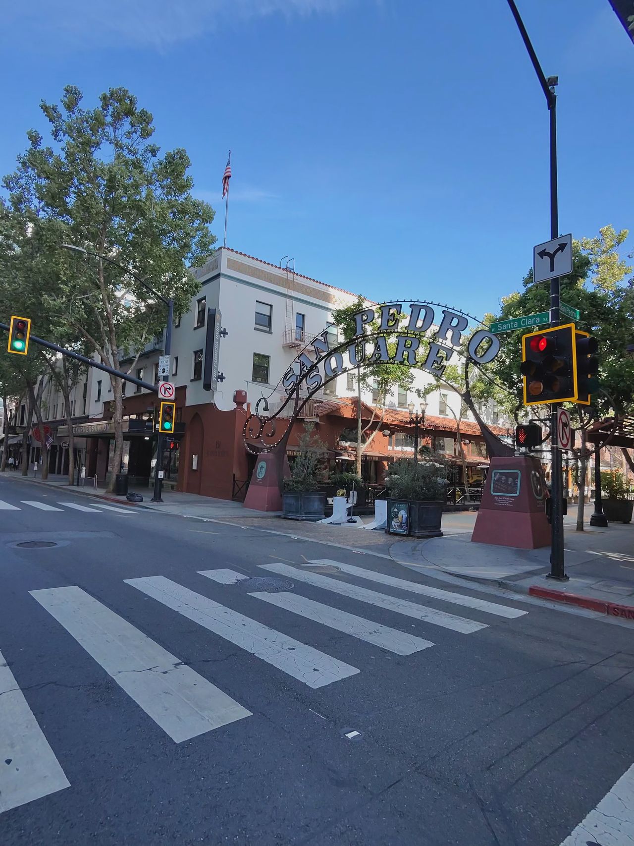 A Ray-Ban Meta smart glasses camera sample at the San Jose Half Marathon showing a San Pedro Square sign.