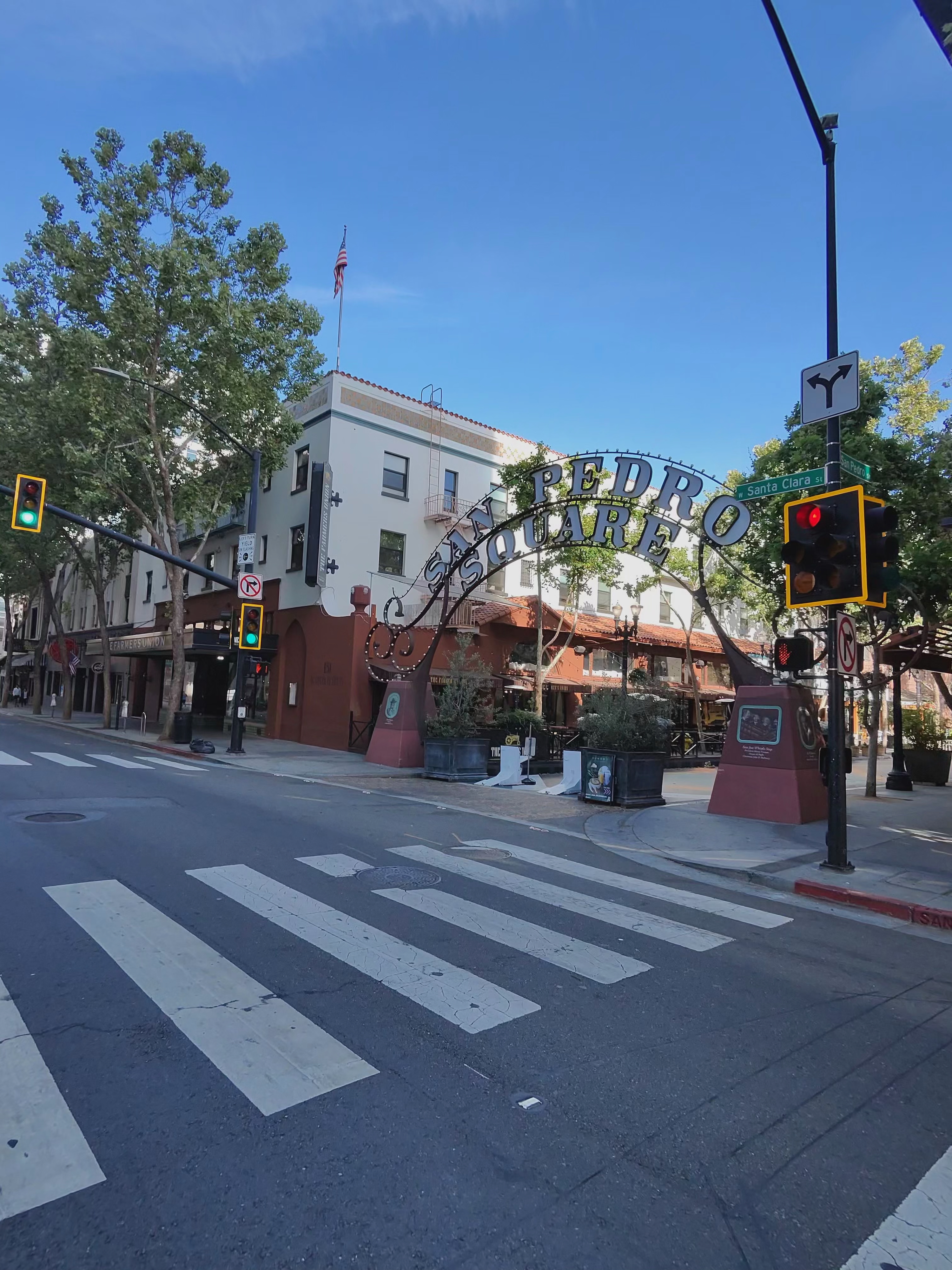 A Ray-Ban Meta smart glasses camera sample at the San Jose Half Marathon showing a San Pedro Square sign.