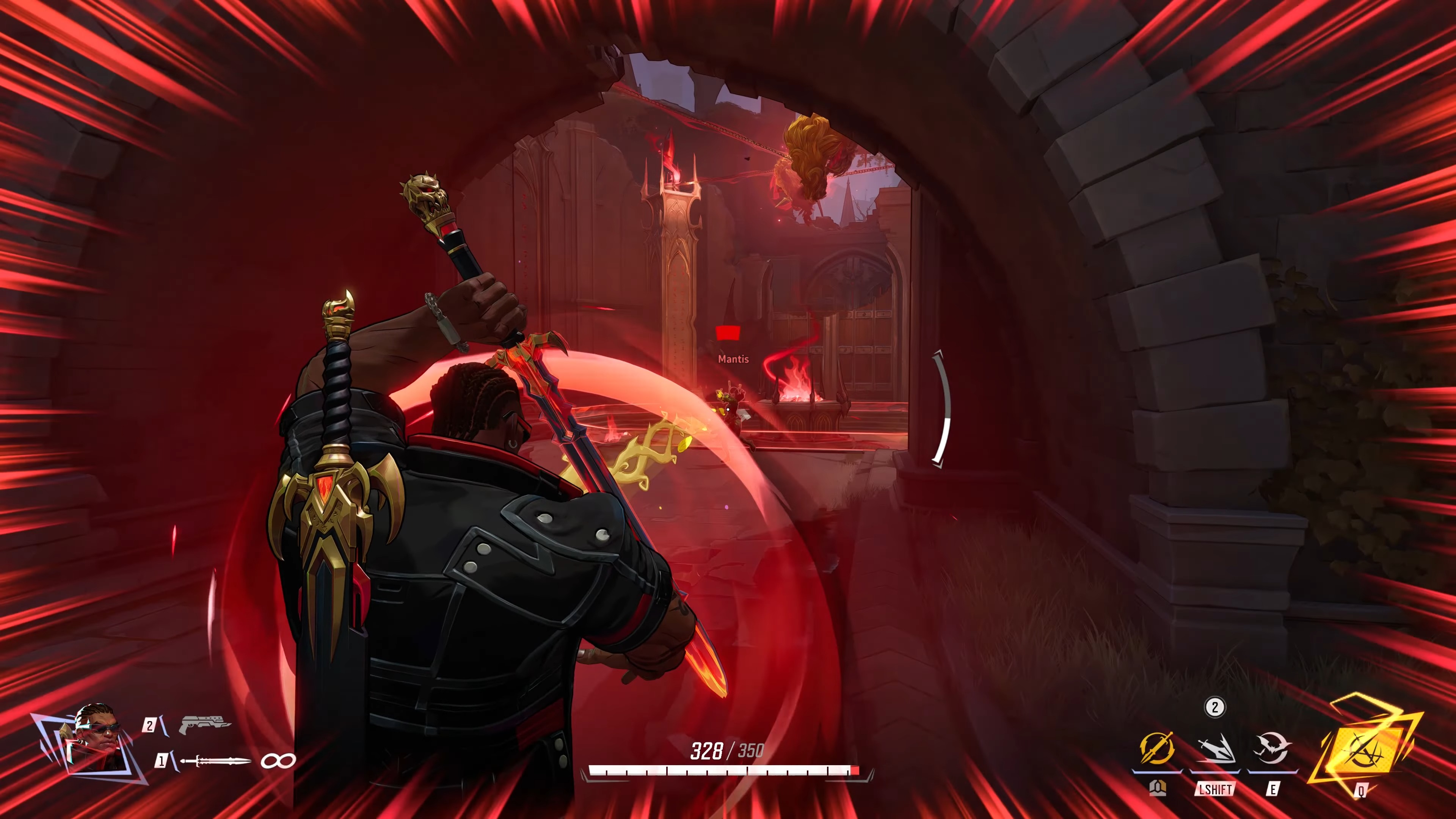 Blade blocks incoming damage with his sword