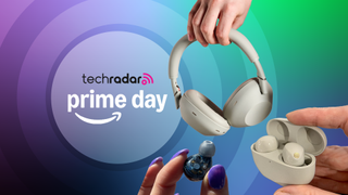 Sony audio gadgets on a green and blue background