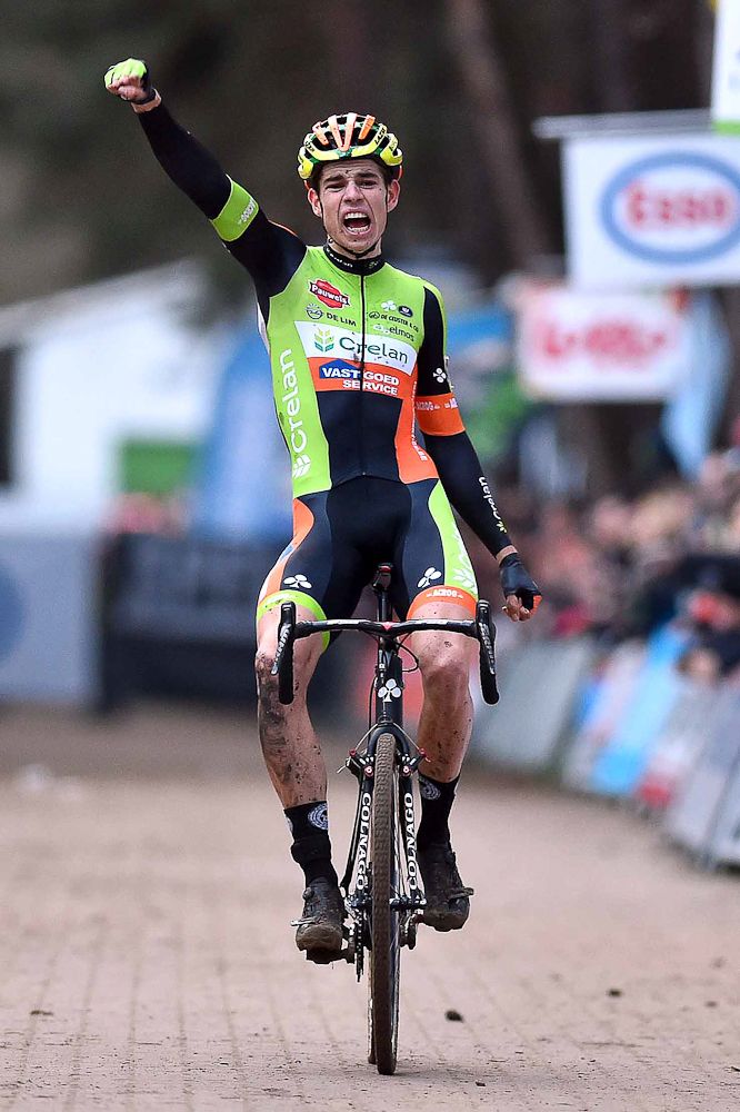 Wout Van Aert celebrates his 2016 Belgian championship.